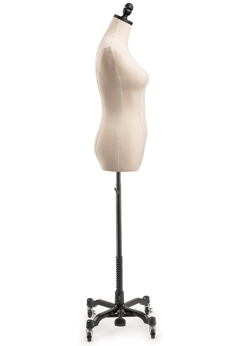 Female Display Dress Form in Natural Canvas on Heavy Duty Metal Rolling Base by TSC image 4