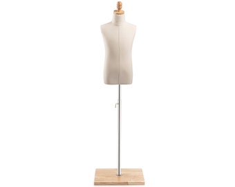 Child Display Dress Form in Natural Canvas on Modern Wood Flat Base by TSC
