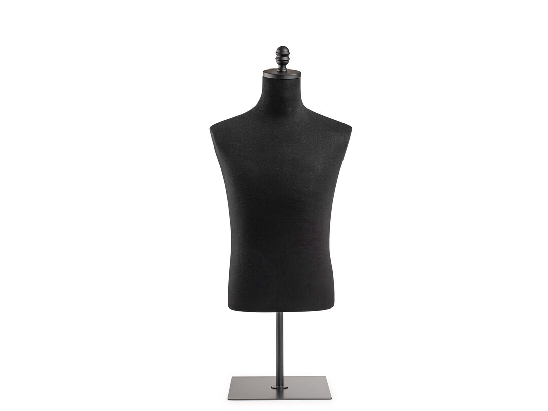Male Display Dress Form in Black Jersey on Metal Tabletop Base by TSC