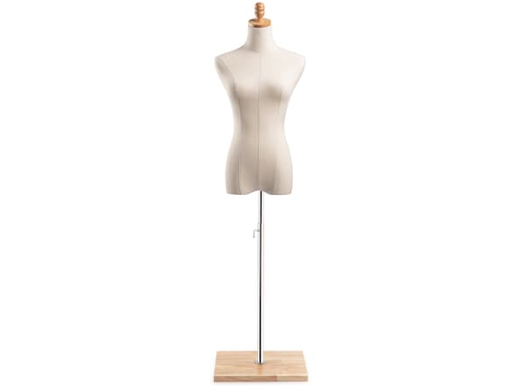 Female Display Dress Form in Natural Canvas on Modern Wood Flat Base by TSC  