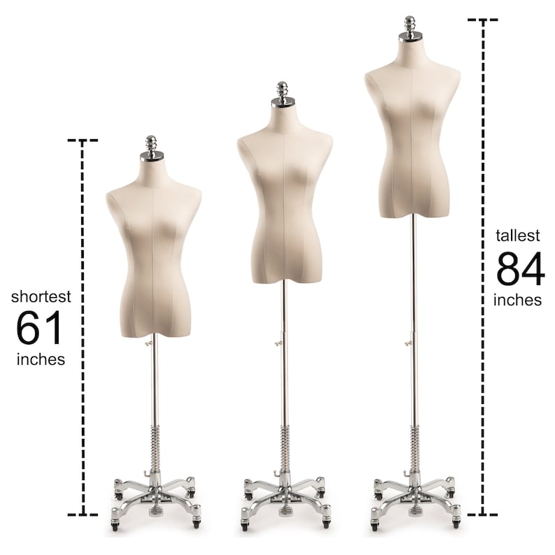 Female Display Dress Form in Natural Canvas on Heavy Duty Metal Rolling Base by TSC image 9