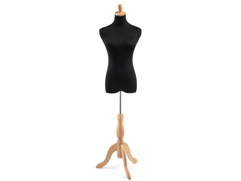 Female Display Dress Form in Black Jersey on Traditional Wood Etsy