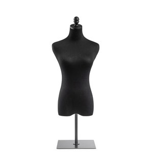 Female Display Dress Form in Black Jersey on Metal Tabletop Base by TSC