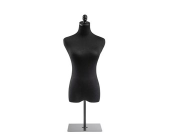 Weibliche Schneiderpuppe in schwarzem Jersey auf Metallbasis von TSC