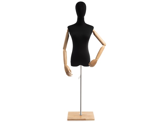 Female Display Dress Form in Black Jersey on Modern Wood Flat Base by TSC  (arms & Head Edition) - Etsy