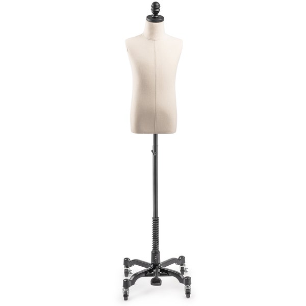 Child Display Dress Form in Natural Canvas on Heavy Duty Metal Rolling Base by TSC