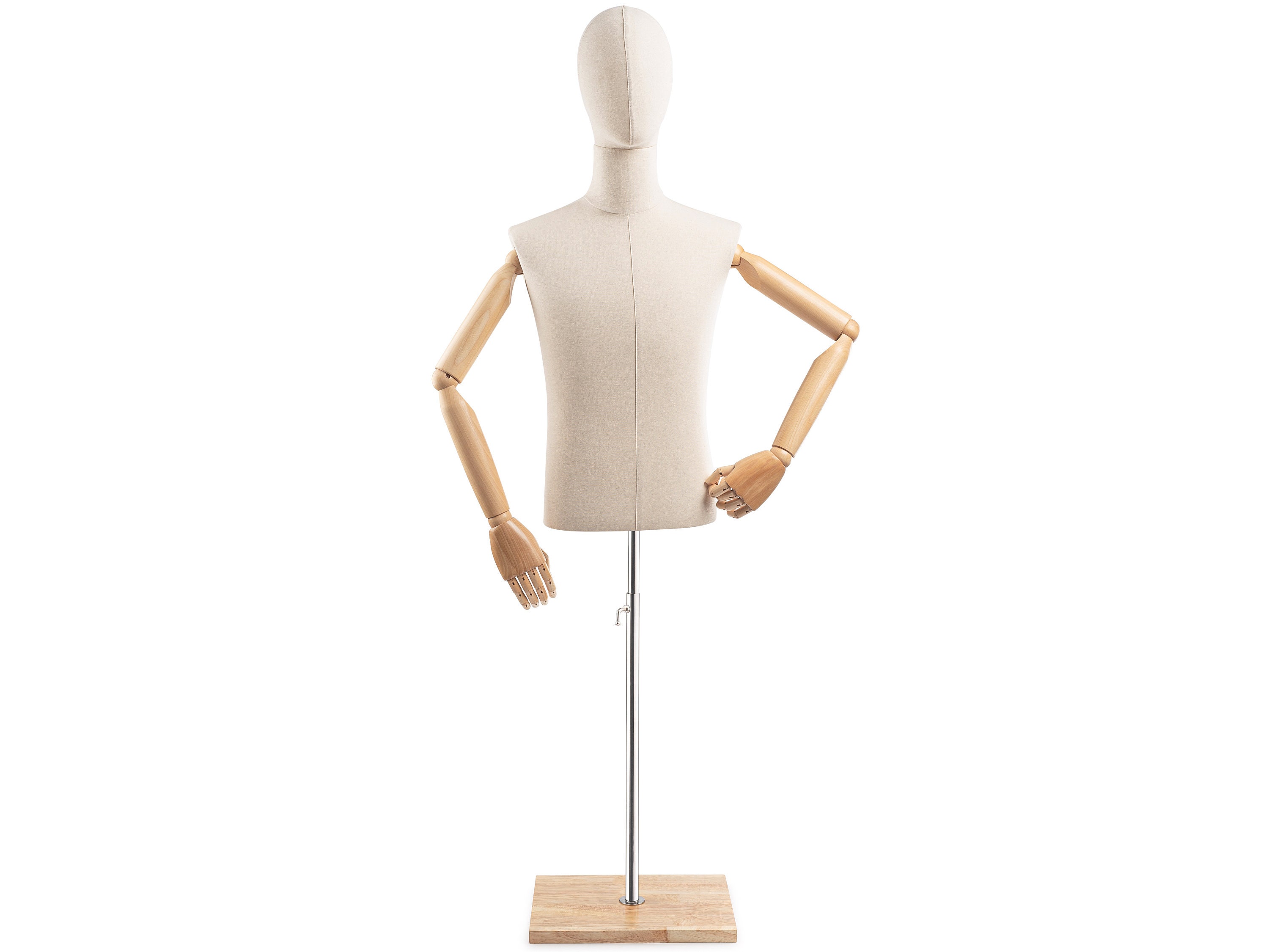 Antiqued Male Half Body Mannequin, egghead, Torso W/ Detachable Arms on  Stand - Finished Wood Top