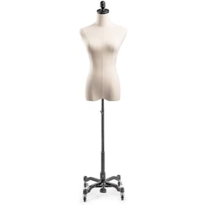 Female Display Dress Form in Natural Canvas on Heavy Duty Metal Rolling Base by TSC