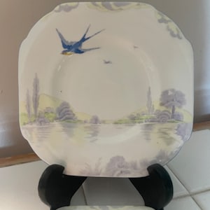 2 Vintage Art Deco  Grafton Blue  Derwent  Fine China Dishes