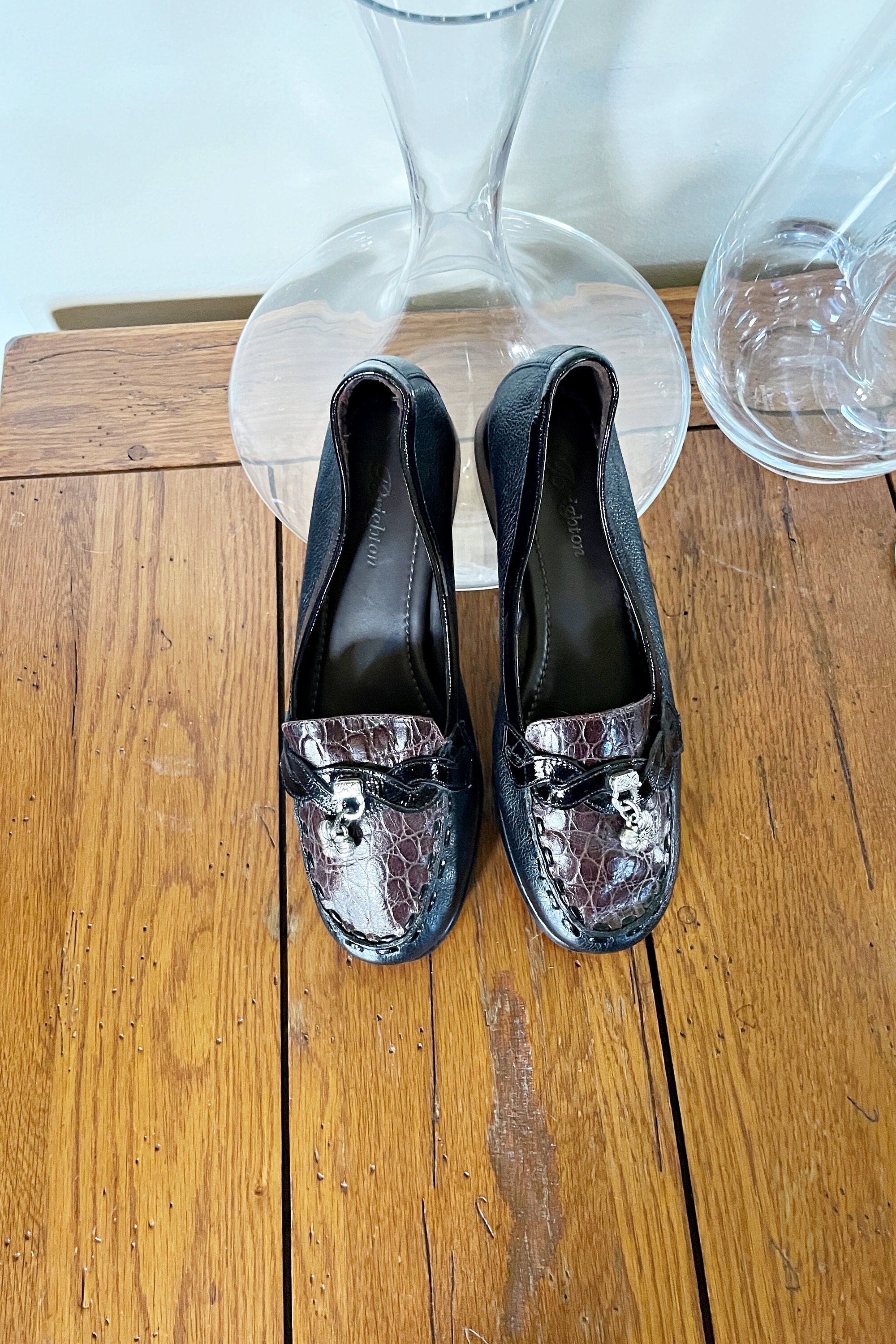 Brighton VTG Black Slip-On Leather Loafers Silver Hardware Women\'s 5.5 ($250) Brighton Loafers - Etsy main image 2