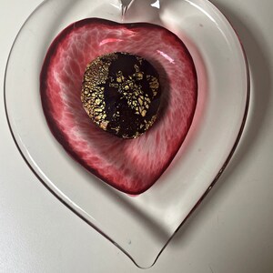 Vintage Red Heart Art Glass Paperweight signed HFK