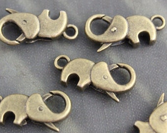 Elephant Lobster Claw Clasp, Antique Brass Lobster 5 Pieces