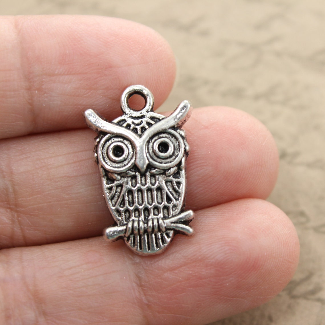 10 Antique Silver Owl Charms 22x13MM Ships quickly from Oregon Etsy