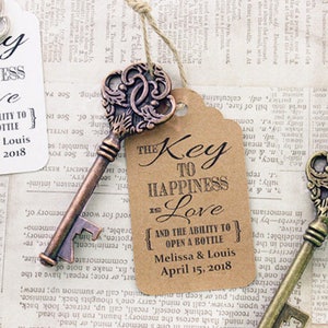 Customizable Wedding Tags & Bottle Opener with Message: 10 Pcs Wedding Favor Multiple Quantities Variety of Skeleton Keys Multiple Colors