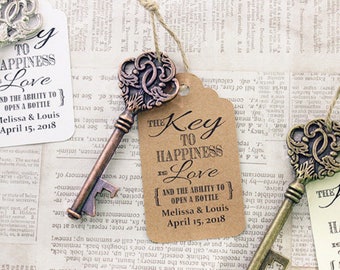 Customizable Wedding Tags & Bottle Opener with Message: 10 Pcs Wedding Favor Multiple Quantities Variety of Skeleton Keys Multiple Colors