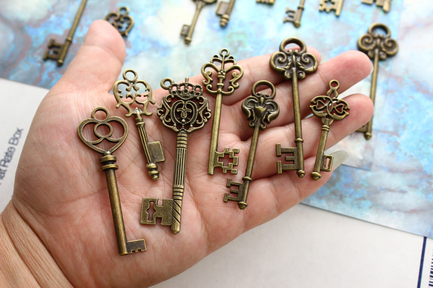 Set of 12 Large Skeleton Keys With 4 Locks on A Big Ring Antique