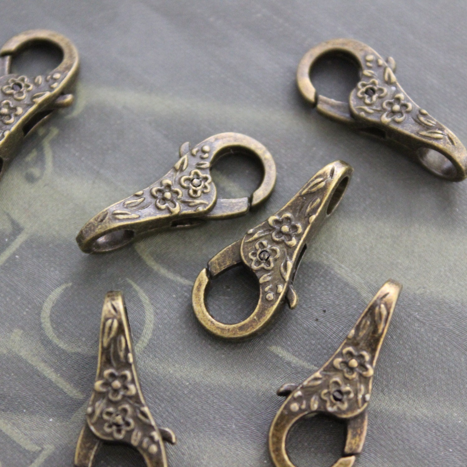 Large Lobster Claw Clasp Flower Floral Antique Brass 5 Etsy