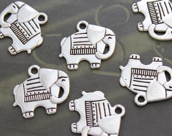 10 Elephant Charms Antique Tibetan Silver Double Sized