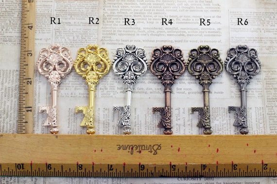 50 Pcs Skeleton Keys Bottle Openers Medieval Victorian Leaf Scroll Vintage  Keys With Swirl Design Fleur De Lis Key Rose Gold Double Sided 