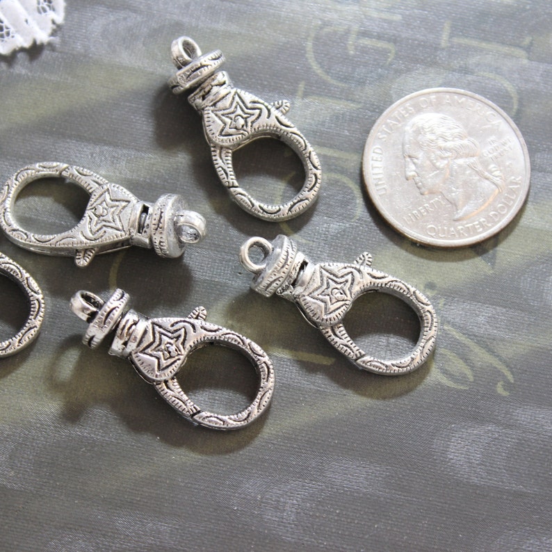 Large Lobster Claw Clasps Engraved Silver Star Rotating Swivel Etsy