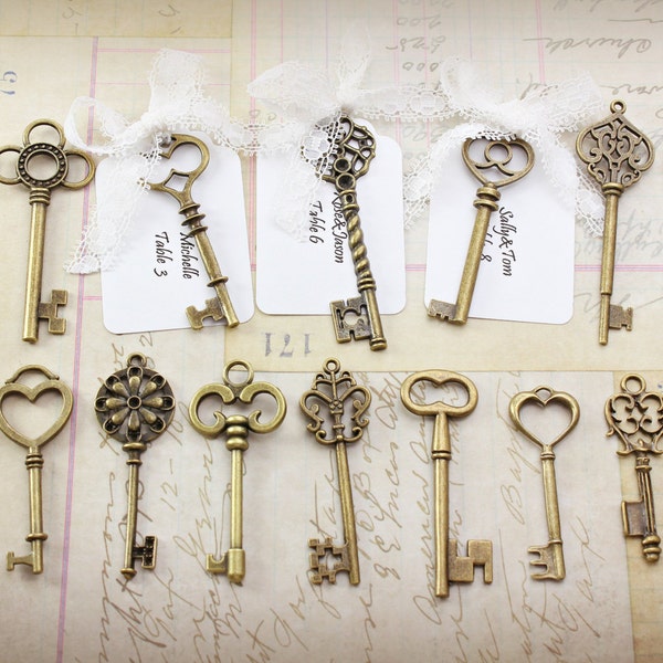 32 Antique bronze Skeleton Key Collection vintage style wholesale wedding decorations keys of Setember