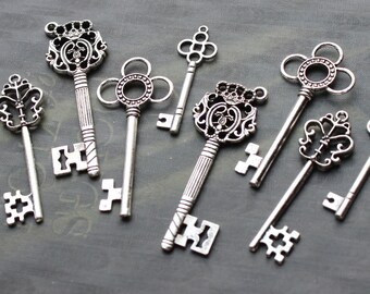 100 Vintage Style Skeleton Key Collection Antiqued Silver