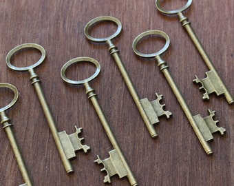 Large Antique Brass Double sided skeleton Key Charms Steampunk Supplies Wedding Key wholesale lot bulk