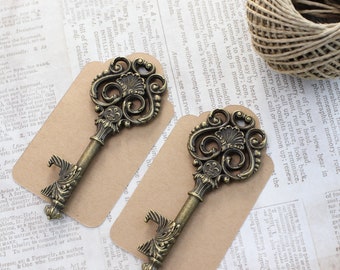 50 pcs Skeleton Keys bottle openers Medieval Victorian Leaf Scroll Vintage Keys with Swirl Design Fleur De Lis Key Antique Brass Double Size