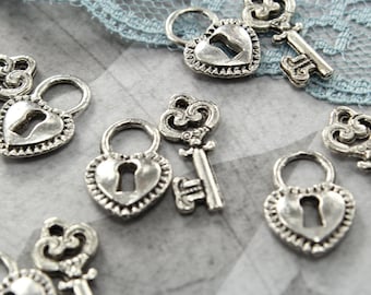 5 Set Antique Silver Vintage Style Small Lock & Key Charms