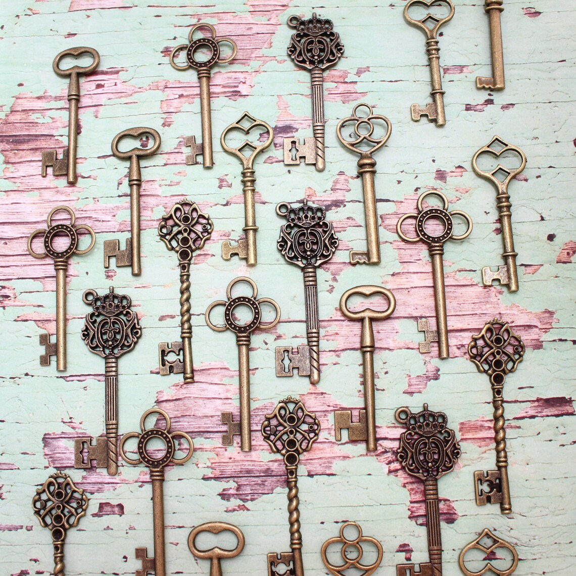 30 Large Skeleton Key Collection Antiqued Brass Wedding Key Etsy