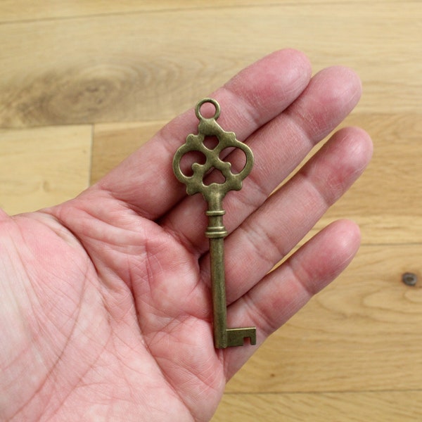 10 pcs Large Antique Brass Double sided skeleton Key Charms Steampunk Supplies Wedding Key