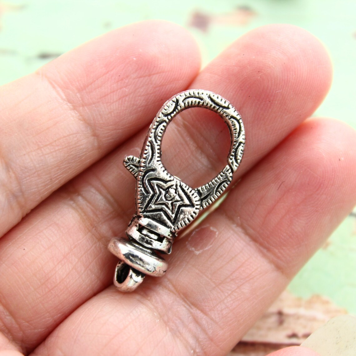 Large Lobster Claw Clasps Engraved Silver Star Rotating Swivel Etsy