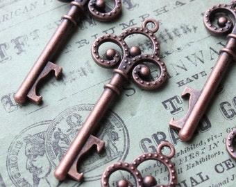 10 Skeleton Keys bottle openers Antique copper Double sided Alice in Wonderland party wedding decorations Steampunk Supplies