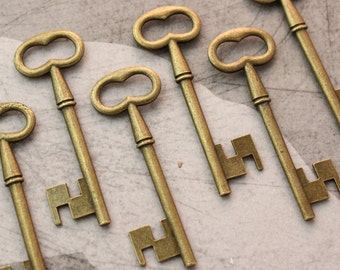 Skeleton Keys Double sided Antique Brass Steampunk Supplies Wedding Key 10/20/30 Pieces