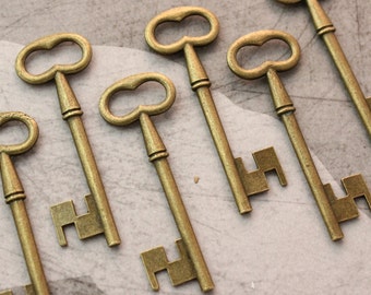 May include: A set of eight antique-style skeleton keys in a brass finish. The keys have intricate designs and are perfect for crafting projects or home decor.