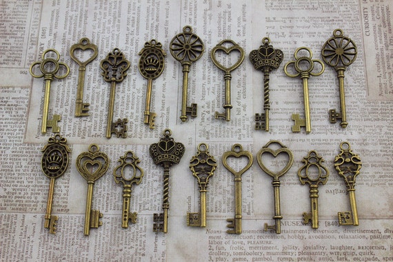 100 Pcs Vintage Style Skeleton Key Collection Antiqued Bronze Etsy