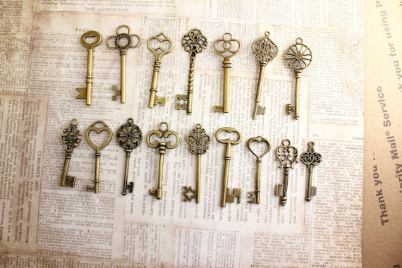 32 Antique Bronze Skeleton Key Collection Vintage Style Wholesale Wedding  Decorations Keys of Setember 