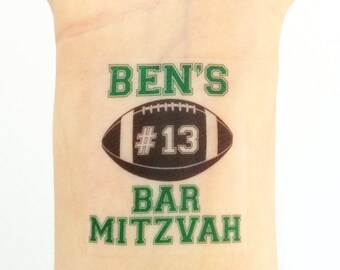 Custom Bar Mitzvah Temporary Tattoos- Football