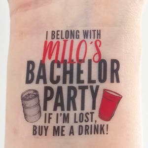 Custom Bachelor Party Temporary Tattoos - Keg & Solo Cup