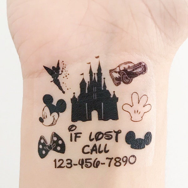 Custom Disney Temporary Tattoos for kids! Emergency contact  number- Cinderella's Castle