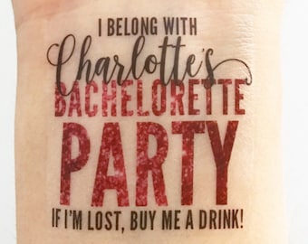 Custom Bachelorette Party Temporary Tattoos- Pink Glitter