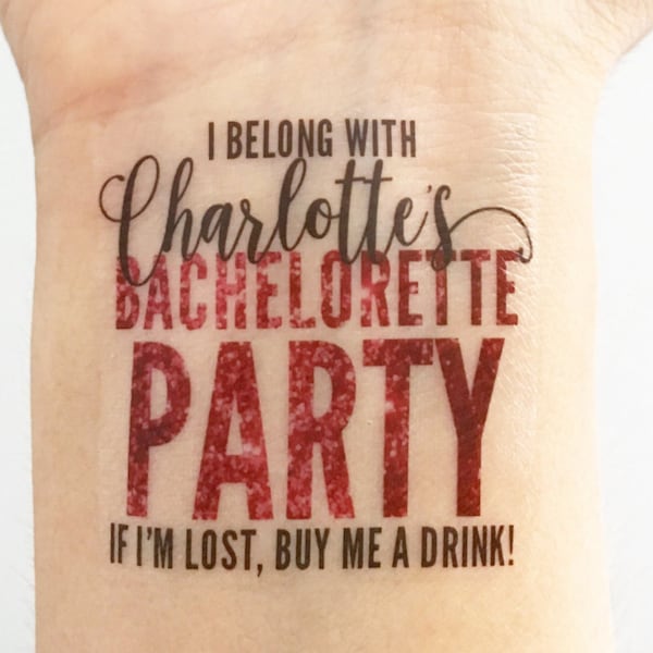 Custom Bachelorette Party Temporary Tattoos- Pink Glitter