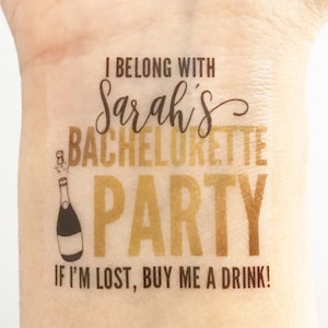 Custom Bachelorette Party Temporary Tattoos- Glam Gold Champagne