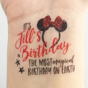 Custom Birthday Temporary Tattoos - Minnie Mouse Ears