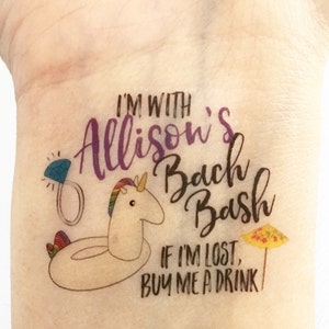 Custom Bachelorette Party Temporary Tattoos - Unicorn Pool Float