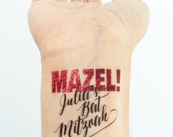 Custom Bat Mitzvah Temporary Tattoos- Pink Glitter