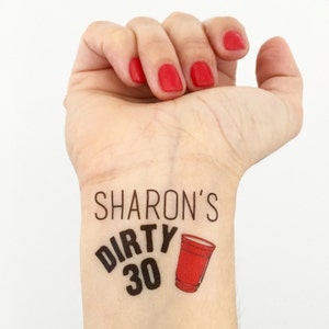 15 Dirty Thirty Birthday Party Temporary Tattoos- Red Solo Cup