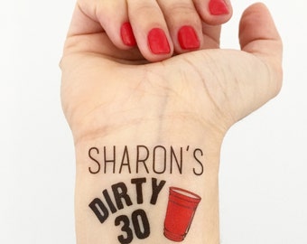 15 Dirty Thirty Birthday Party Temporary Tattoos- Red Solo Cup