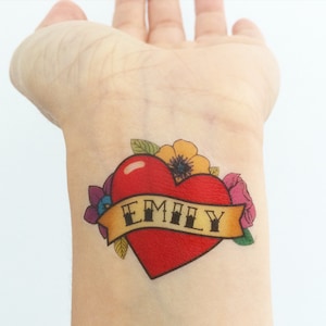 Custom Old School Heart Temporary Tattoos image 1