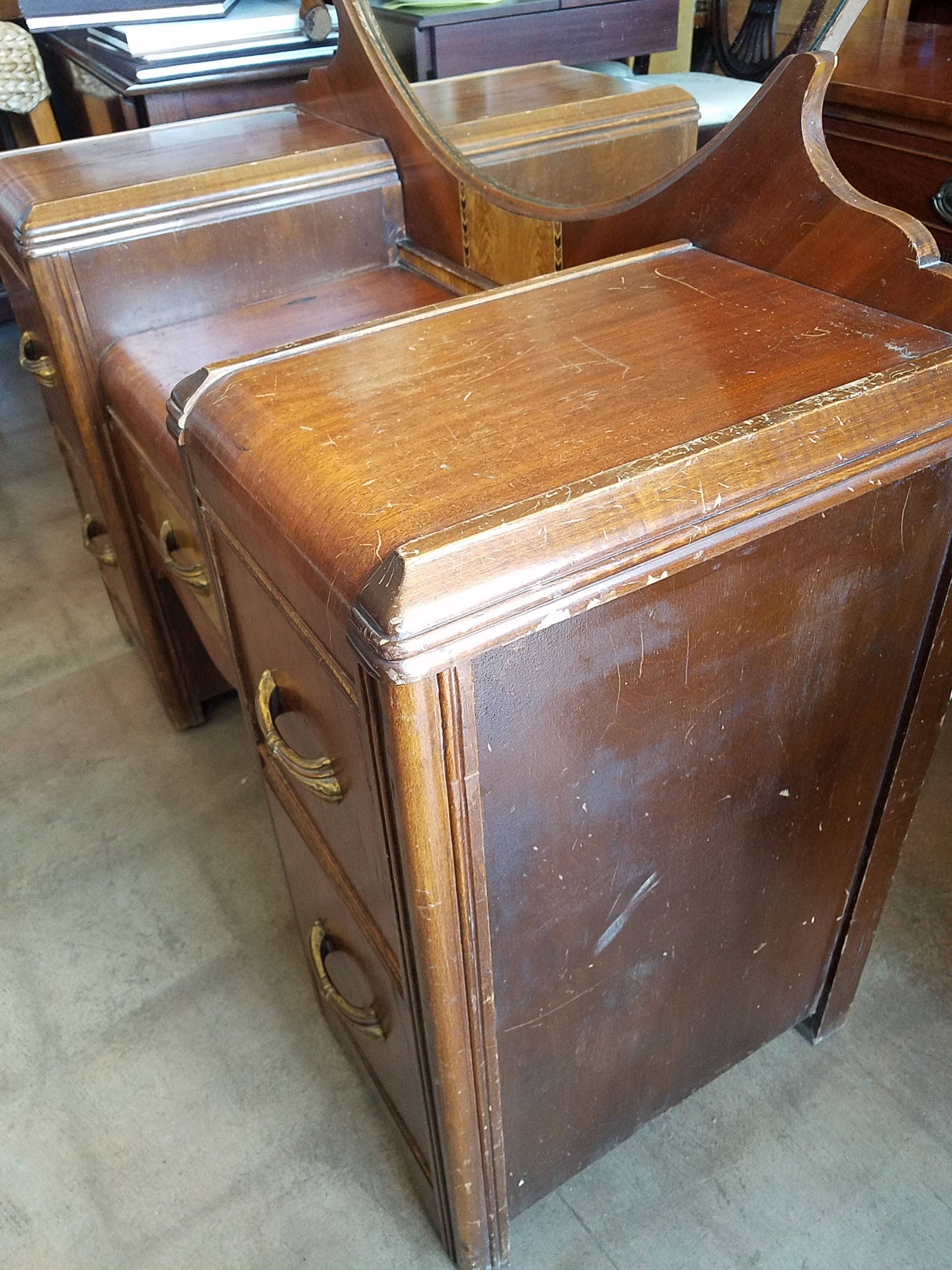 RESERVED LISTING Classic waterfall vanity with inlaid wood Etsy